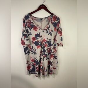 Torrid Floral V-Neck waffle knit‎ top in Cream and Navy